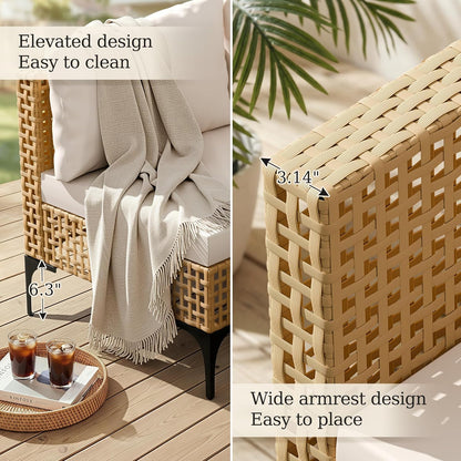 Devoko Patio Furniture Set,7 Pieces Outdoor Wicker Sectional Couch with Thick Cushions &Glass Tabletop, PE Rattan Backyard Conversation Sofa with Coffee Table for Deck, Porch