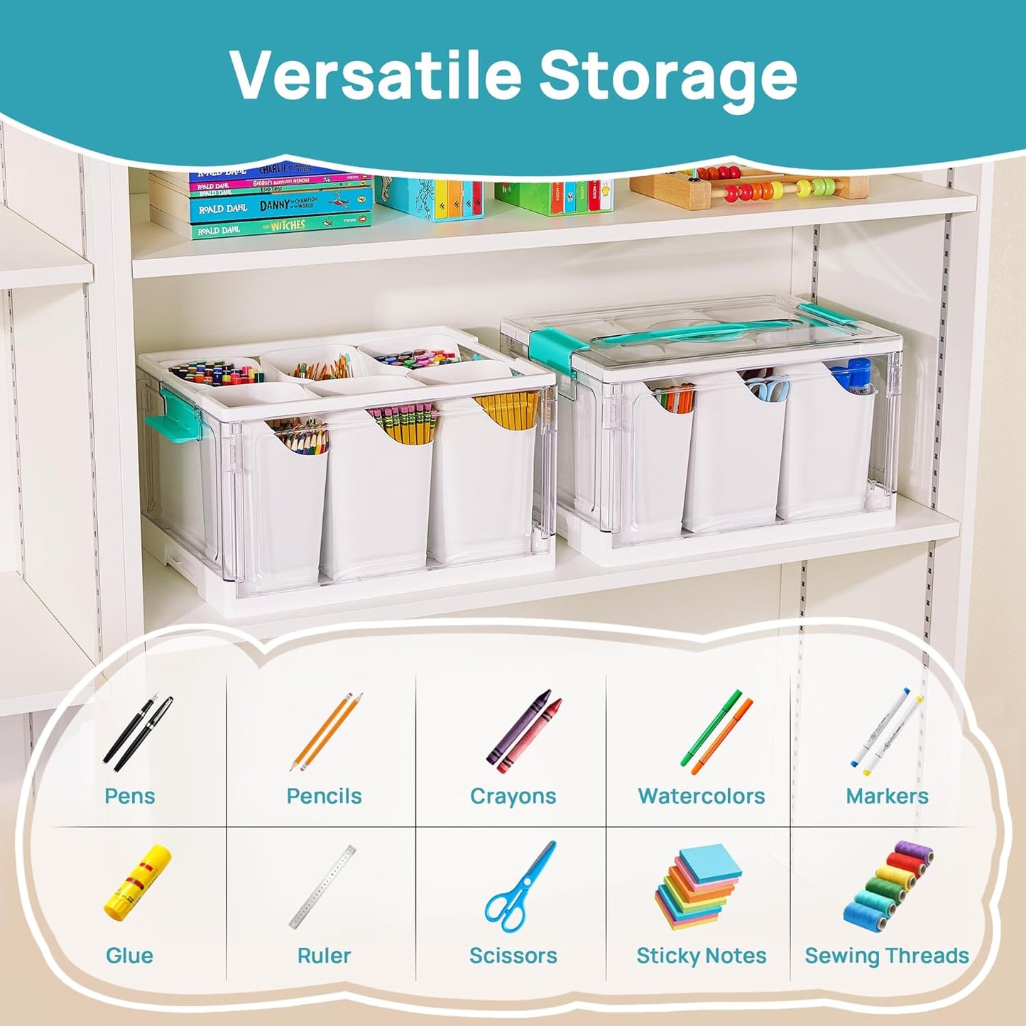 24 6 Crayon,Pencils,1 Pack Vtopmart QT Clear Plastic Craft Organizer with Detachable Inserts, Art Supply and Tool