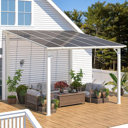AECOJOY 10' x 10' Pergola Gazebo in White, Small Wall Mounted Pergolas and Gazebos on Clearance, Outdoor Patio Lean to Gazebo Metal Awnings for Deck, Porch, Backyard and More