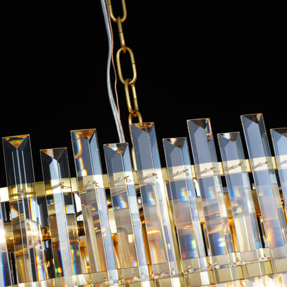 Lt-vt Modern Rectangular Crystal Chandelier Gold Finish Linear Pendant 10-Light Fixture for Dining Room Living Room Ceiling Lamp Contemporary Home Decor L37.4''