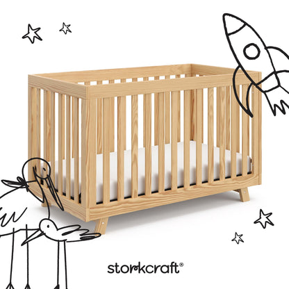 Storkcraft Beckett 3-in-1 Convertible Crib – GREENGUARD Gold Certified, Fits Standard Crib Mattress, Converts to Toddler Bed and Daybed, 4 Mattress Heights, Grow-with-Me Design (Natural)