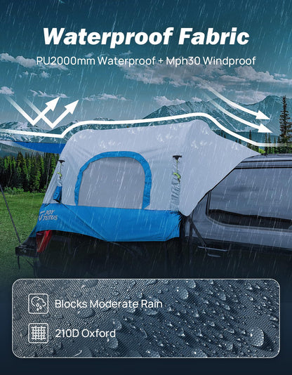 JOYTUTUS Inflatable Truck Bed Tent 6.5FT with Awning, Includes Air Pump for Quick 30 S Setup, Dual-use Pickup or Camping Tent for 2 Person, Waterproof Roof Shade and 3 Windows, Gray Blue