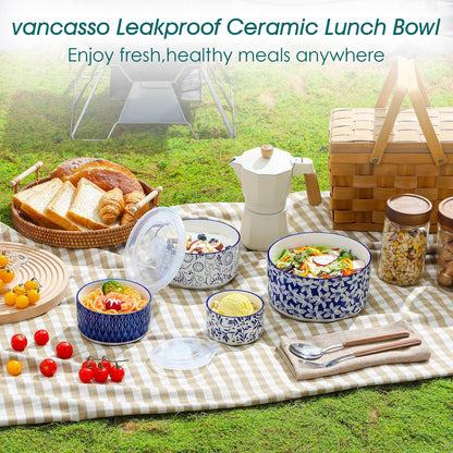 vancasso Ceramic Nesting Bowls with Lids Set of 4, Serving Bowls for Food Storage, Prep Bowl, Ceramic Bowl for Kitchen, Microwave & Dishwasher Safe, 60+36+20+10 Oz, Series SELENE