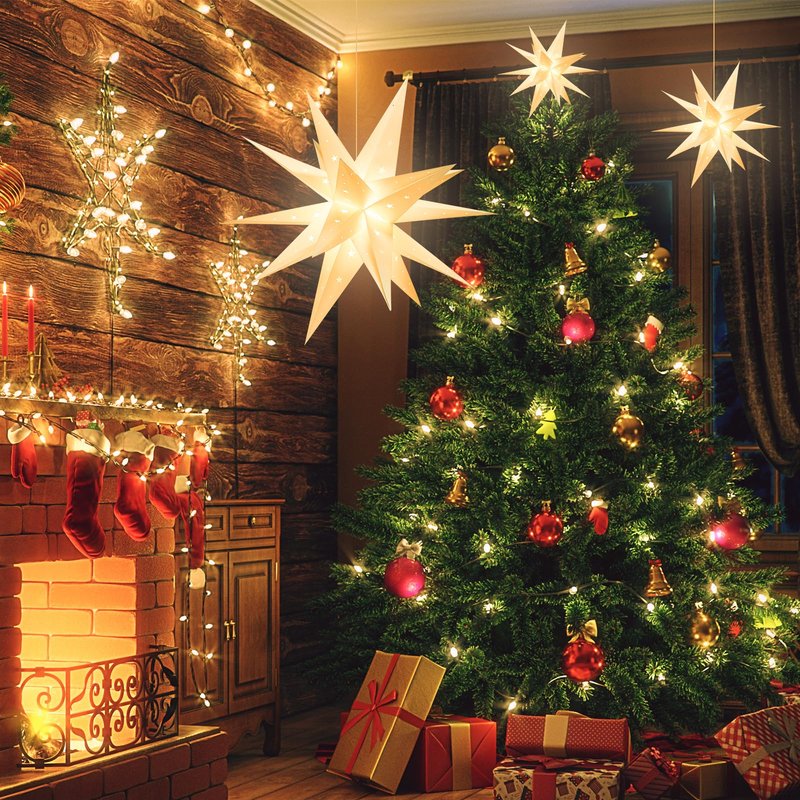 GALACOVE 23" Plug-in Moravian Star Outdoor Light with Timer, Warm White 3D PVC Christmas Star IP44 Waterproof Hanging Decoration for Porch, Garden, Wedding, Indoor Holiday Display