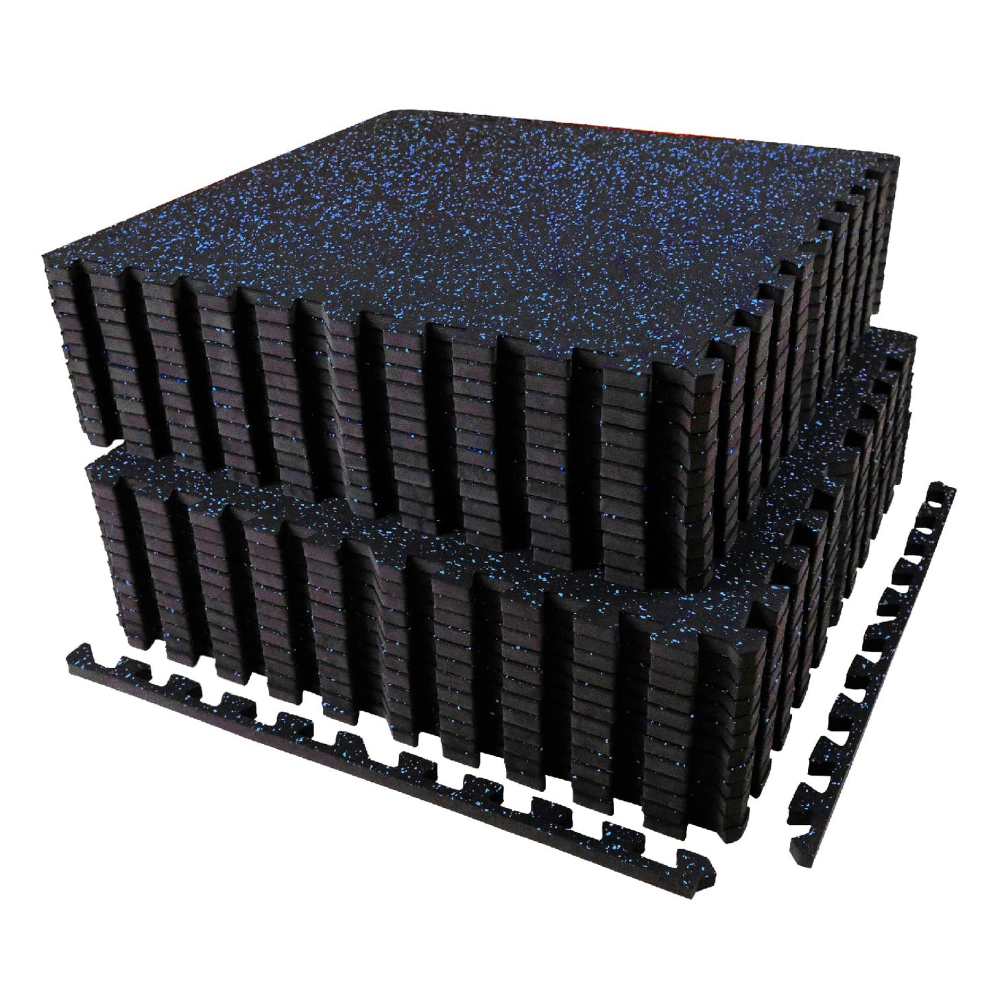 AIRHOP 0.56in Thick 96 Sq Ft Exercise Equipment Mats, 24Tiles Upgraded Rubber Top with High Density EVA Foam, Large Interlocking Puzzle Gym Flooring for Home Gym, Heavy Weight Workout, Black & Blue
