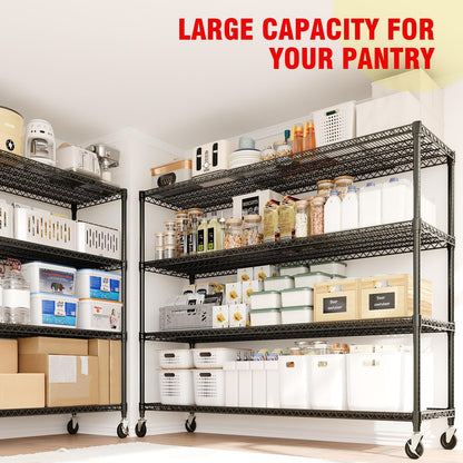MilleLoom Metal Shelving with Wheels, 2640LBS 4-Tier Heavy Duty Garage Storage Shelves, Adjustable Wire Rack Shelving Unit w/Casters, Rolling Shelf for Home, Workshop, Basement, 74" H×24" D×60" W