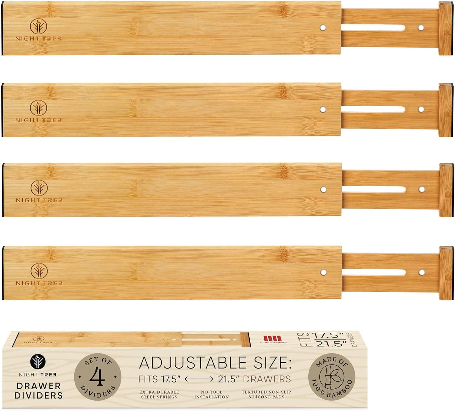 Expandable Bamboo Drawer Dividers, Wooden Separators for Clothes, Kitchen Utensils, Bathroom, Dresser - [17.5" - 21.5"]