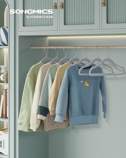 SONGMICS Velvet Baby Kids Hangers - Space-Saving 50 Pack with 360° Swivel Hooks | Dove Gray, 11.8 x 8.1 Inches