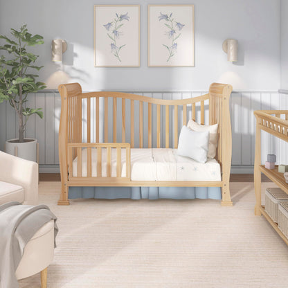 Dream On Me Violet 7-in-1 Convertible Full-Size Baby Crib with Toddler, Day & Full Bed Conversion in Natural, GreenGuard Gold & BSA, 4 Mattress Heights, Sustainable Pinewood