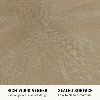 Martha Stewart Sadie Round Coffee Table – Starburst Veneer Top, Reclaimed Greige Wood Finish, Modern Accent for Living Room, Lounge, or Sitting Area, 36" Dia x 16.5" H