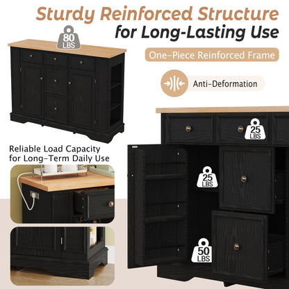 Merax Sideboard Buffet Cabinet with Storage, 51.2" Kitchen Console Table with 5 Drawers and 2 Cabinets, Adjustable Shelves Buffet Server for Dining Room, Living Room, Entryway, Black