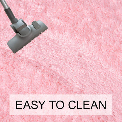 junovo Ultra Soft Washable Shaggy Rug (2.6x5.3ft Pink) - Non-Slip Oval Carpet for Kids Bedroom & Home Decor | Plush