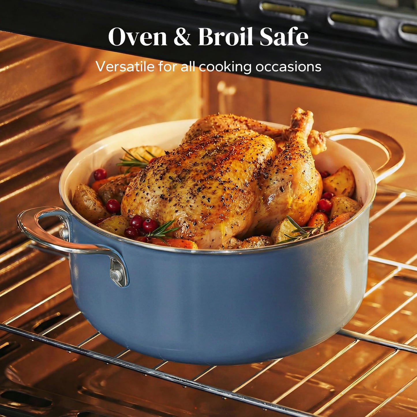 Redchef Non-stick Stock Pots Set 5QT, Sauce Pan with Lids(2.5QT, 3.5QT) Multifunctional Kitchen Cookware Sets, Non Toxic with Stay Cool Handle, PTFE & PFAS & PFOA Free, Dishwasher/Oven Safe (Blue)