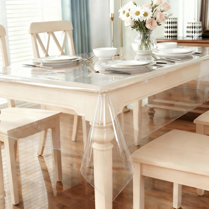 Nuciae Clear Plastic Tablecloth Protector 100% Waterproof Vinyl Table Cover Rectangle Table Cloth Protector Crystal Clear Plastic Tablecloth Cover for Dining Tables Parties Camping 55" x 70" 4-6