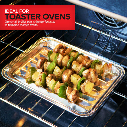 Stock Your Home Disposable Aluminum Foil Broiler Pan for Oven (25 Pack) Sheet Pans for Grilling, Roasting Rack, Trays with Ribbed Surface for BBQ Grill-Like Texture