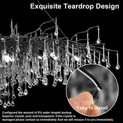 NIUZDU Chandeliers for Dining Room - 23.6" Modern Black Crystal Chandelier, Round Tree Branch Raindrop Chandelier, Foyer Chandeliers for Entryway, Living Room,Bedrooms,Bathroom(Bulb not Included)