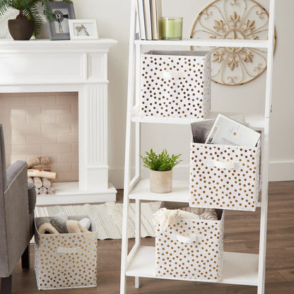 DII Non Woven Polyester Storage Bin, Polka Dot, White & Gold, Small Set of 4