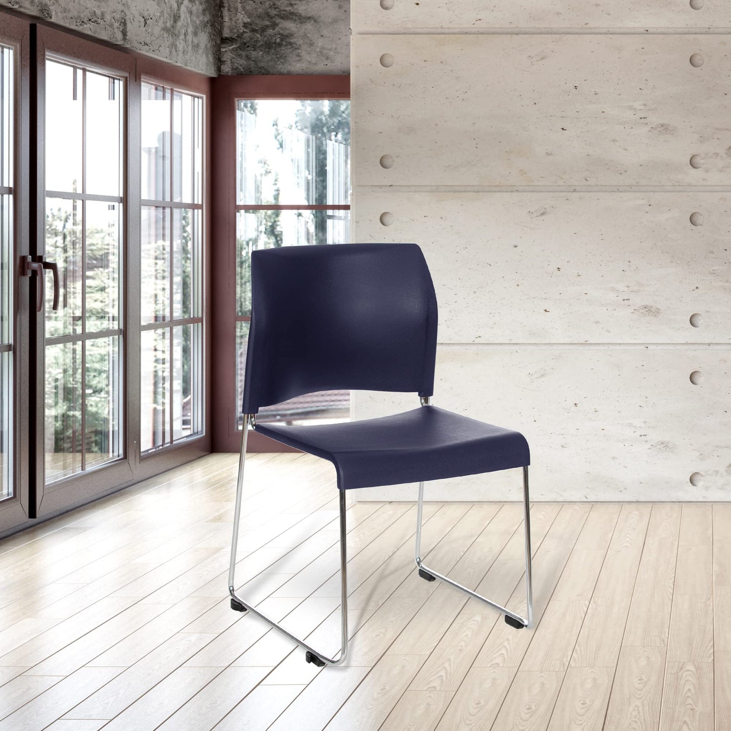 OEF Furnishings OEF8804-11-04/4 Commercial Stack Chair (Hard Plastic Seat and Back, Midnight Blue, Chrome Frame, 4-Pack)