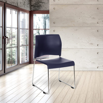 OEF Furnishings OEF8804-11-04/4 Commercial Stack Chair (Hard Plastic Seat and Back, Midnight Blue, Chrome Frame, 4-Pack)