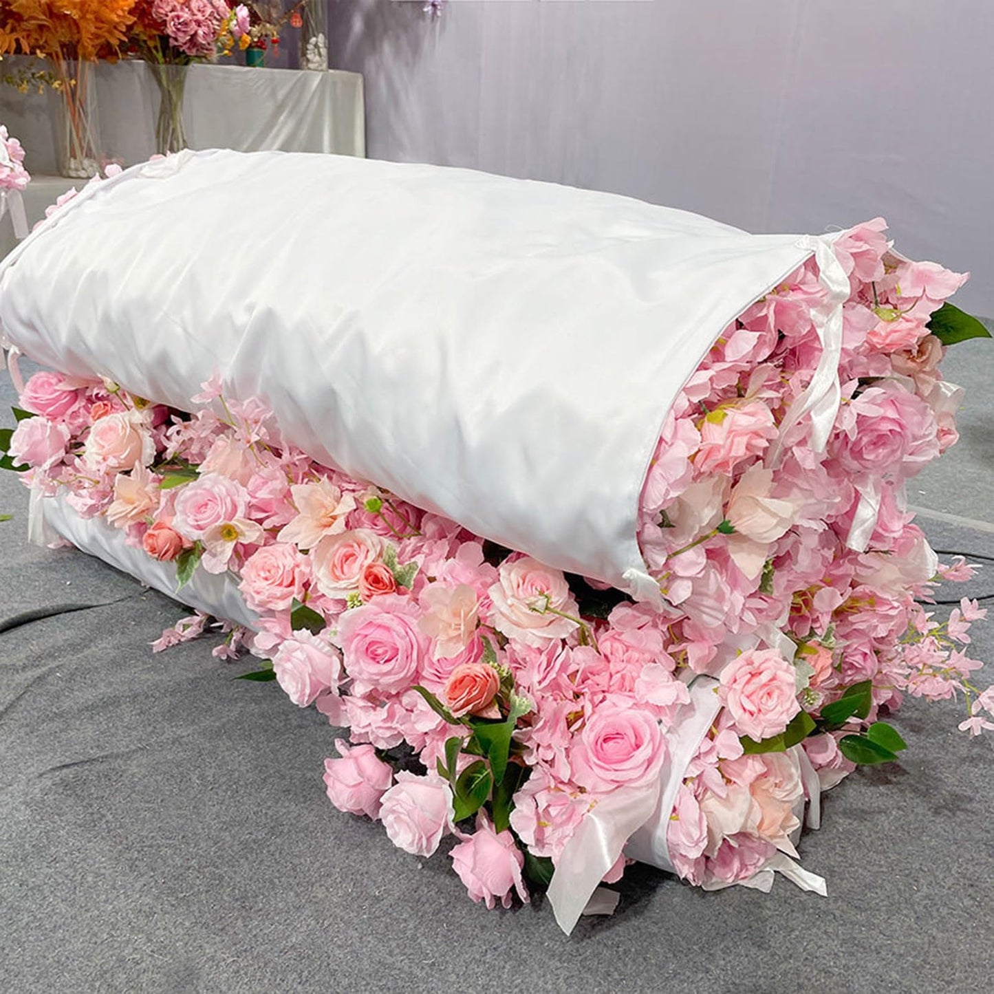 YHdtUO Handmade Rose Red Hydrangea with Green Leaves Cloth Flower Wall Large Artificial Flower Wall Backdrop Panels, Rose Wedding Backdrop 3D Floral Wall Fabric Flower,One Color-3 * 3m/10 * 10FT