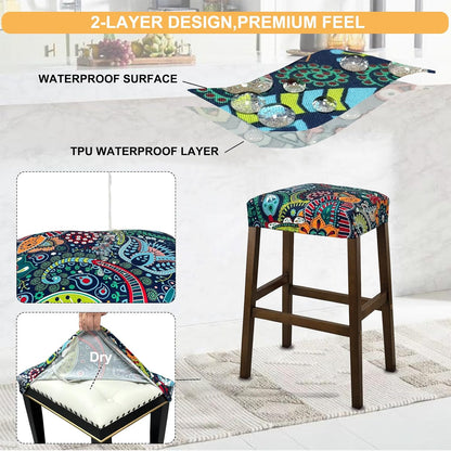 Counter C,4 Pack NeColorLife Stool Covers Rectangle Printed,Stretch Waterproof Saddle Seat Covers for Height