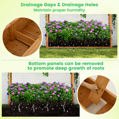 Giantex Set of 2 Raised Garden Bed with Trellis & Hanging Roof, Wood Planter Box with Bottom and Drainage Holes, Freestanding Garden Planter for Flower Vegetable Fruit Herb Climbing Vines, 77"x17"x70"