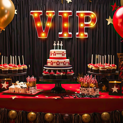 Aurelema VIP 6.3" Light up Letters Sign Party Decorations Battery Powered Marquee Lighted Sign LED Alphabet Letter Lights for Night Party Birthday Home Tabletop Decor Supplies
