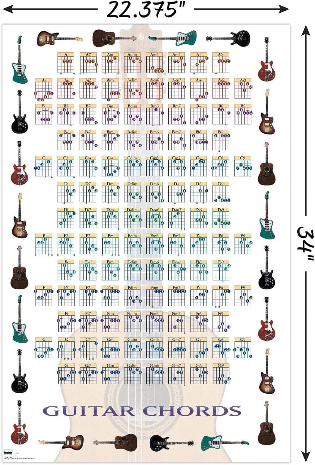Trends International Guitar Chords II Wall Poster - Learn to Play Guitar, 22.375" x 34", Poster & Mount Bundle