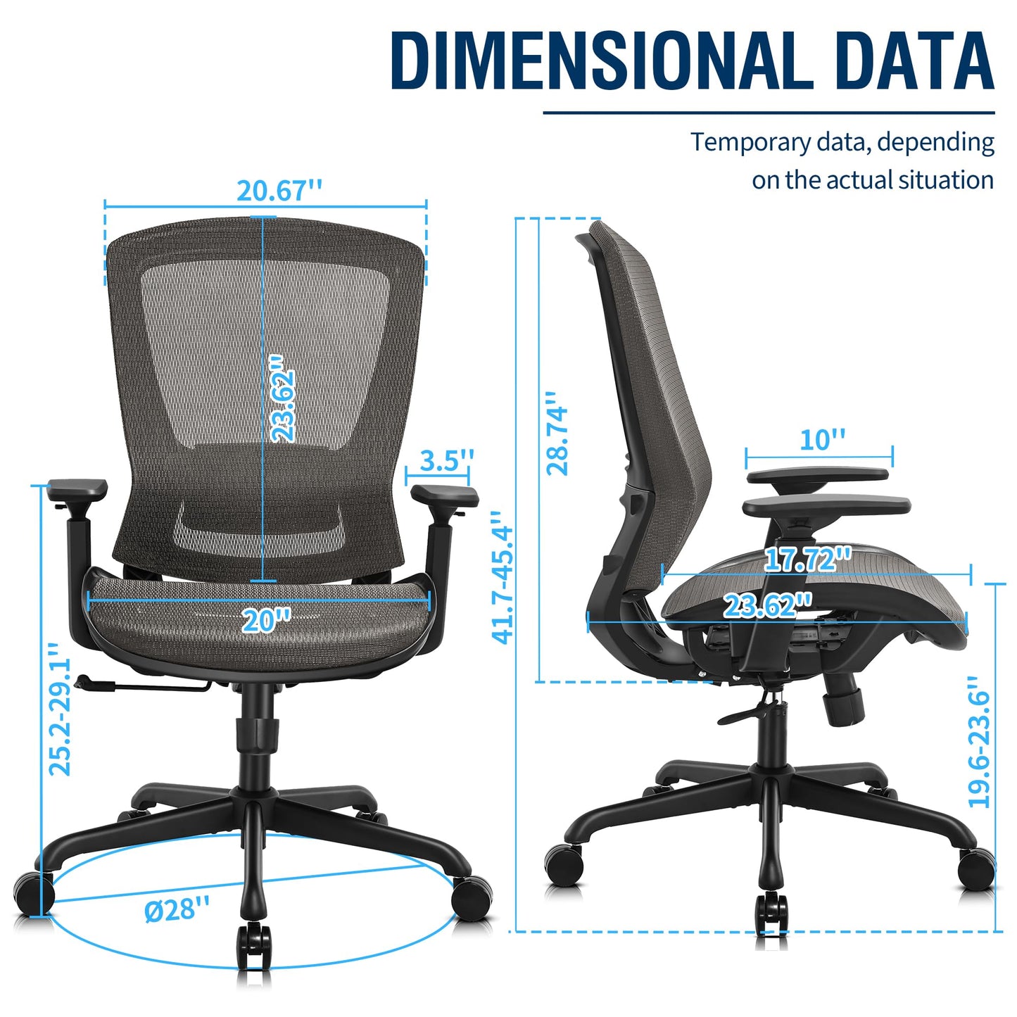 ELABEST T96 Mesh Office Chair,Ergonomic Computer Desk Chair,Sturdy Task Chair- Adjustable Lumbar Support & Armrests,Tilt Function,Comfort Wide Seat,Swivel Home Office Chair