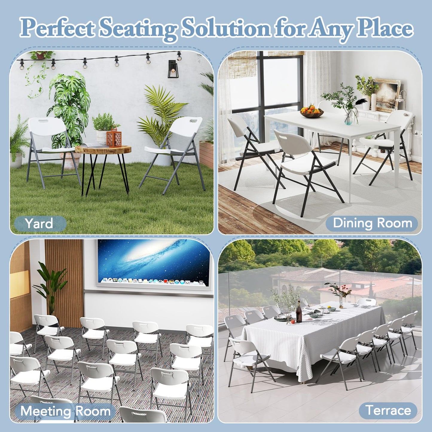COSTWAY 12 Pack Folding Chairs, Stackable Plastic Chairs w/Waterproof Seat, Heavy-Duty Metal Frame, Handle Slot, 350 LBS Capacity, Portable Indoor Outdoor Event Chairs for Office Wedding Party, White