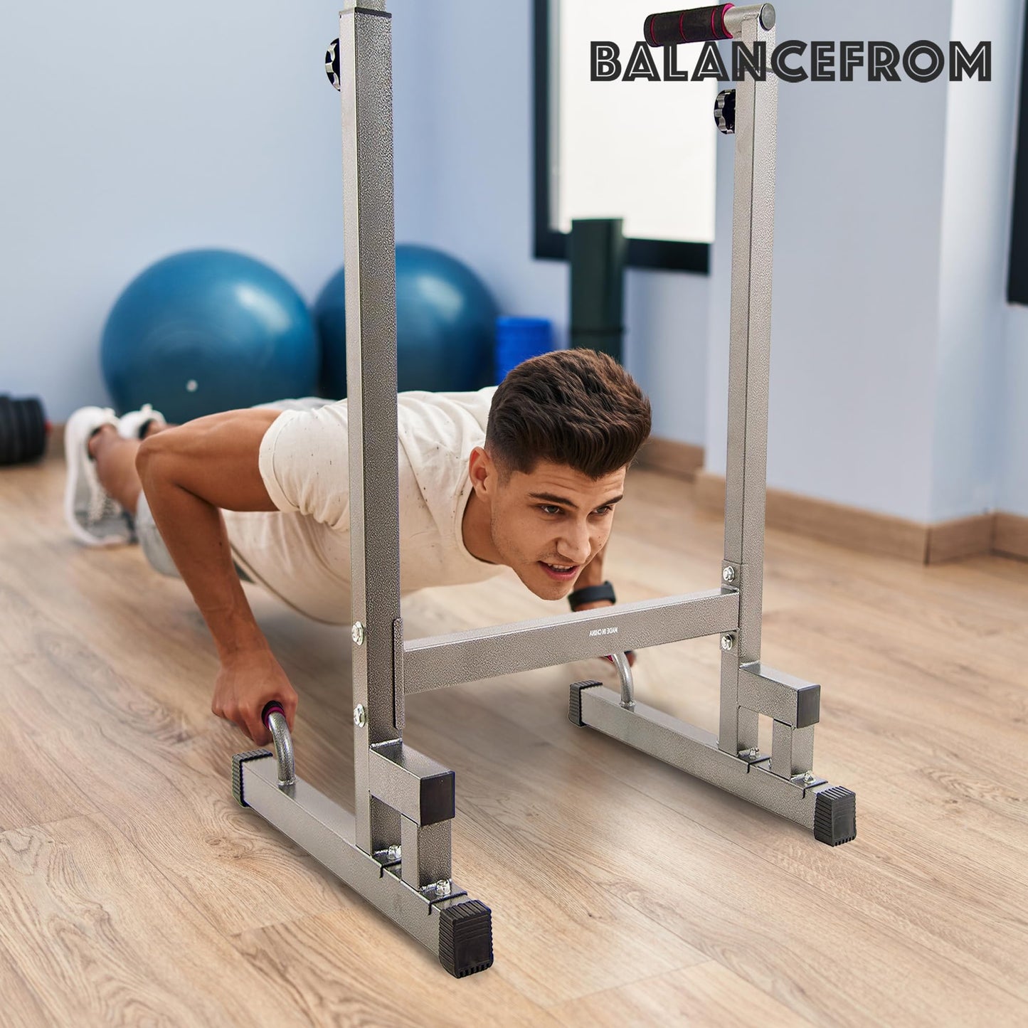 BalanceFrom Steel Frame Dip Station with Adjustable Height, 500 Pound Weight Capacity – Upper Body Workout Home Gym Equipment for Triceps, Push & Pull Ups, Leg Raises, and Bench Press