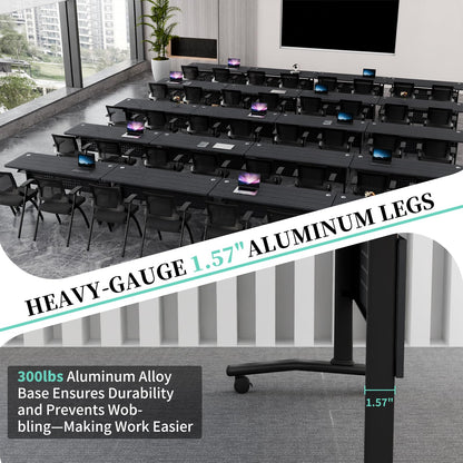JNMDLAKO Modular Folding Conference Room Table with Wheels & 2 Cable Grommets - 6 Pack Flip Top Mobile Training Table,Modern Meeting Tables 2-30 Person, Black,61"x 19.6"x 29.5"