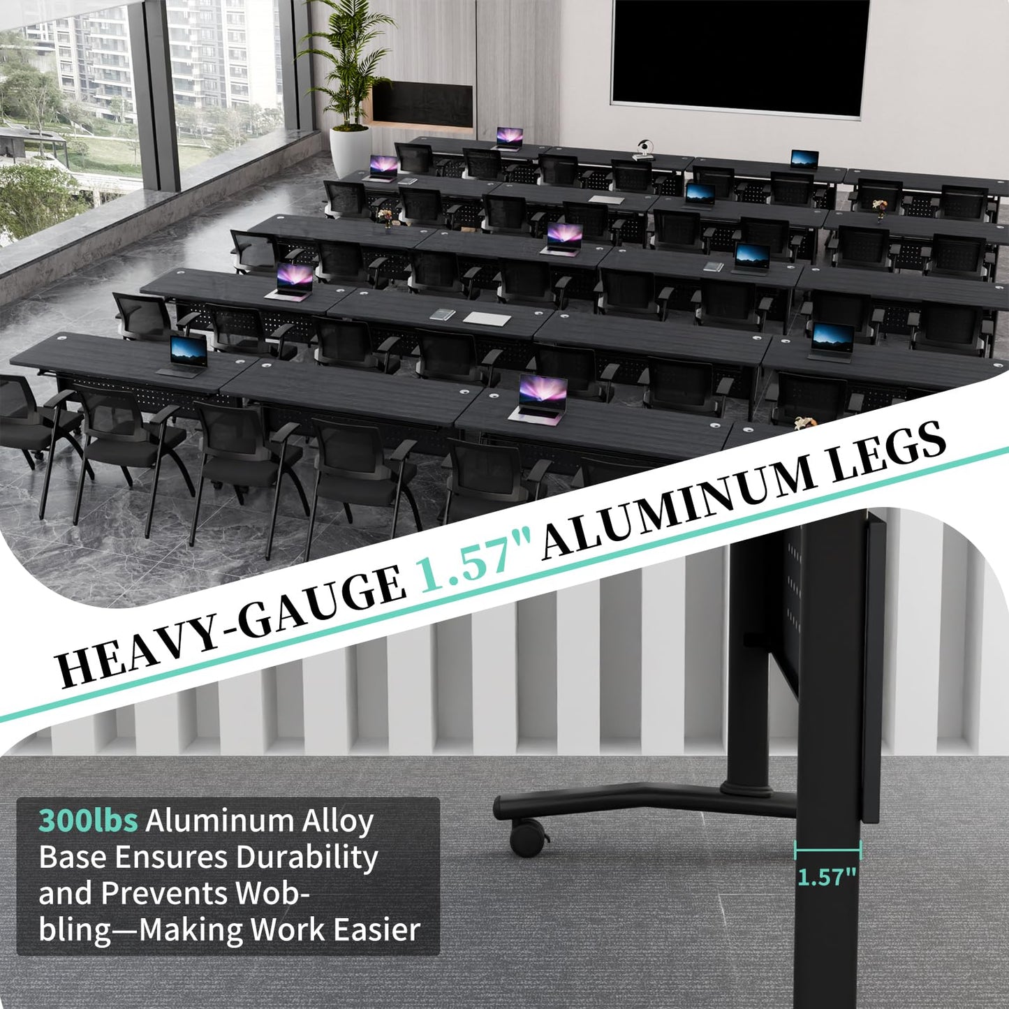 8PCS Folding Training Table with Wheels,Modular Conference Tables, 47IN Conference Room Table with Cable Grommets,Flip Top Mobile Meeting Tables for School Office Seminar Classroom,2-30 Person