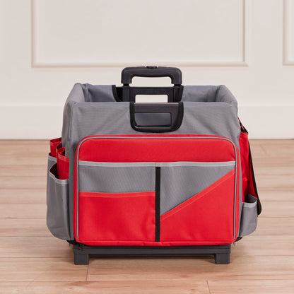 ECR4Kids Universal Rolling Cart with Canvas Organizer Bag, Mobile Storage, Red/Grey
