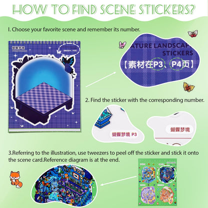 UTOUMON 2 Books Big Size 3D Sticker Scenes Book 16Pcs DIY Make Your Own Scene House Stickers Therapy for Adults Relief Stress Pass The Time (Style 4)