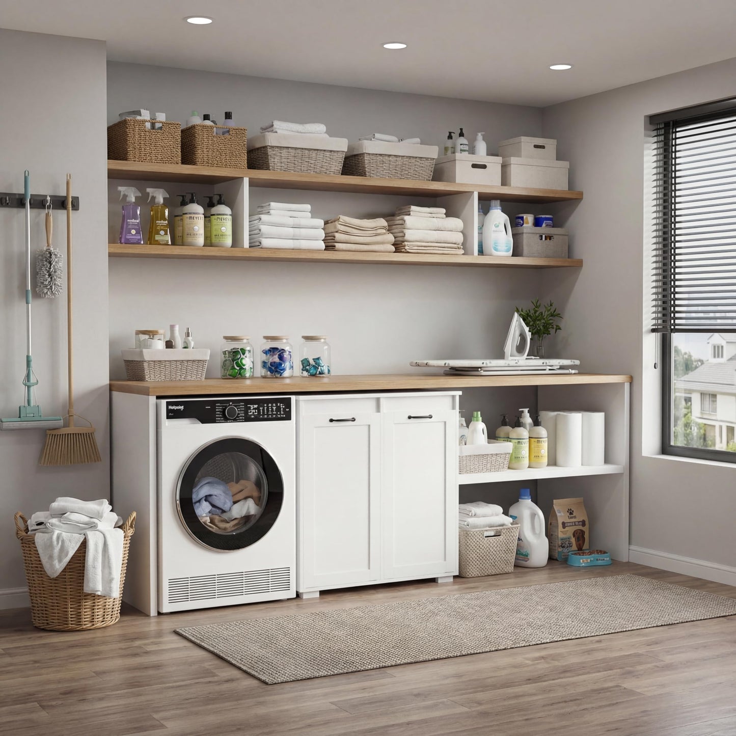 White Laundry Cabinet with 2 Removable Liner Bags, Particle Board and MDF, 31.5 x 15.75 x 30.31 Inches, Dual Compartment Hamper Sorter