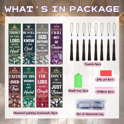 Sitsink Bible Verse Diamond Art Bookmarks - 8 Pcs Christian Book Mark Diamond Art Kits for Adult, DIY Crafts Gift Diamond Painting Bookmark Kit with Tessels