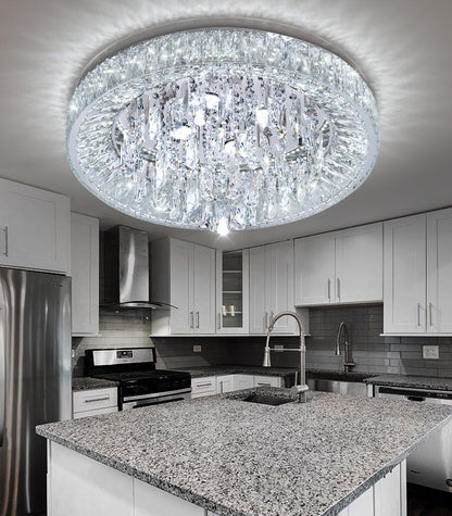 dolria 23.6" Modern Crystal Chandeliers LED Dimmable Flush Mount Ceiling Chandeliers for Living Room Entrance Foyer Bedroom Silver