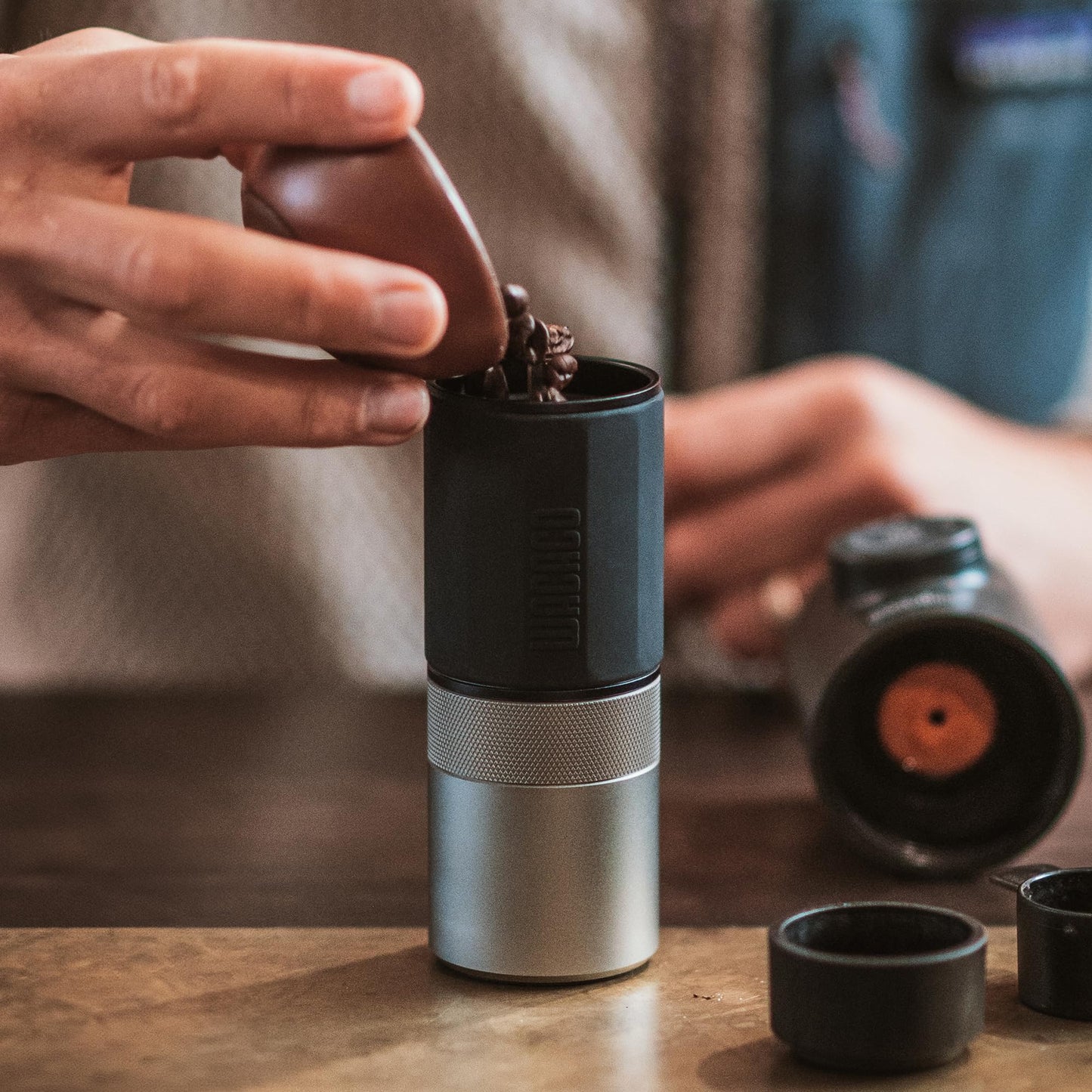 WACACO Exagrind, Manual Coffee Grinder, Stainless Steel Conical Burr, High Precision Adjustable Coffee Bean Grinder with Hand Crank, Handheld Portable Grinder for Espresso, Pour-over, Camping, Travel