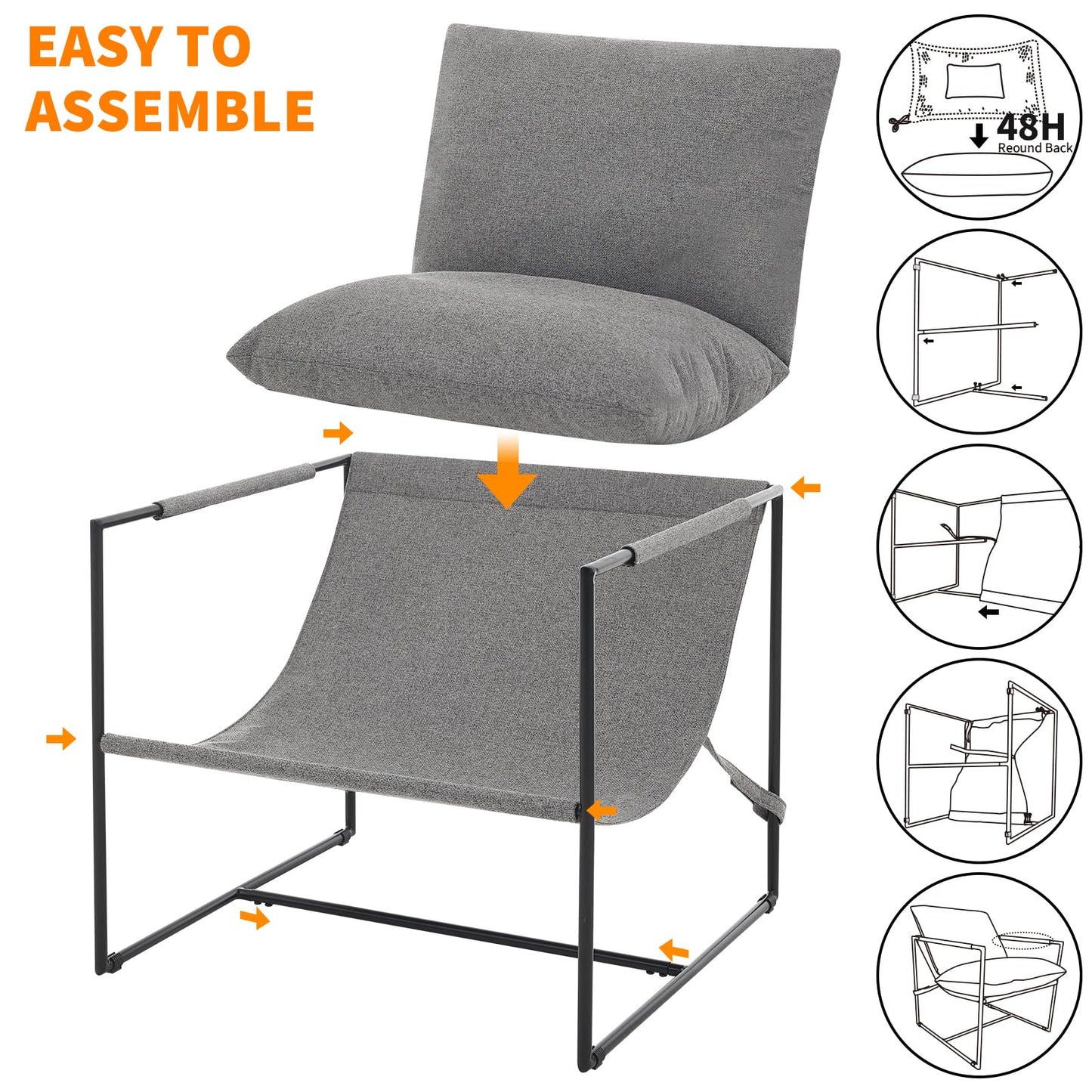 GAOMON Modern Sling Accent Chair Set of 2,Comfy Living Room Chair with Metal Frame,Upholstered Armchair with Soft Cushion for Bedroom Balcony Lounge Reading Room