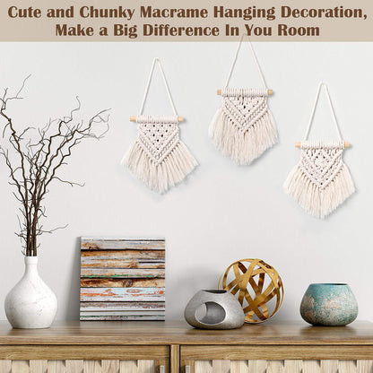 WILLBOND 5 Pcs Mini Macrame Wall Hanging Decor Boho Summer Handmade Woven Tapestry Tassel Wall Hanging Ornaments Christmas Tree Ornaments for Apartment Room Home Office Summer Christmas Decoration