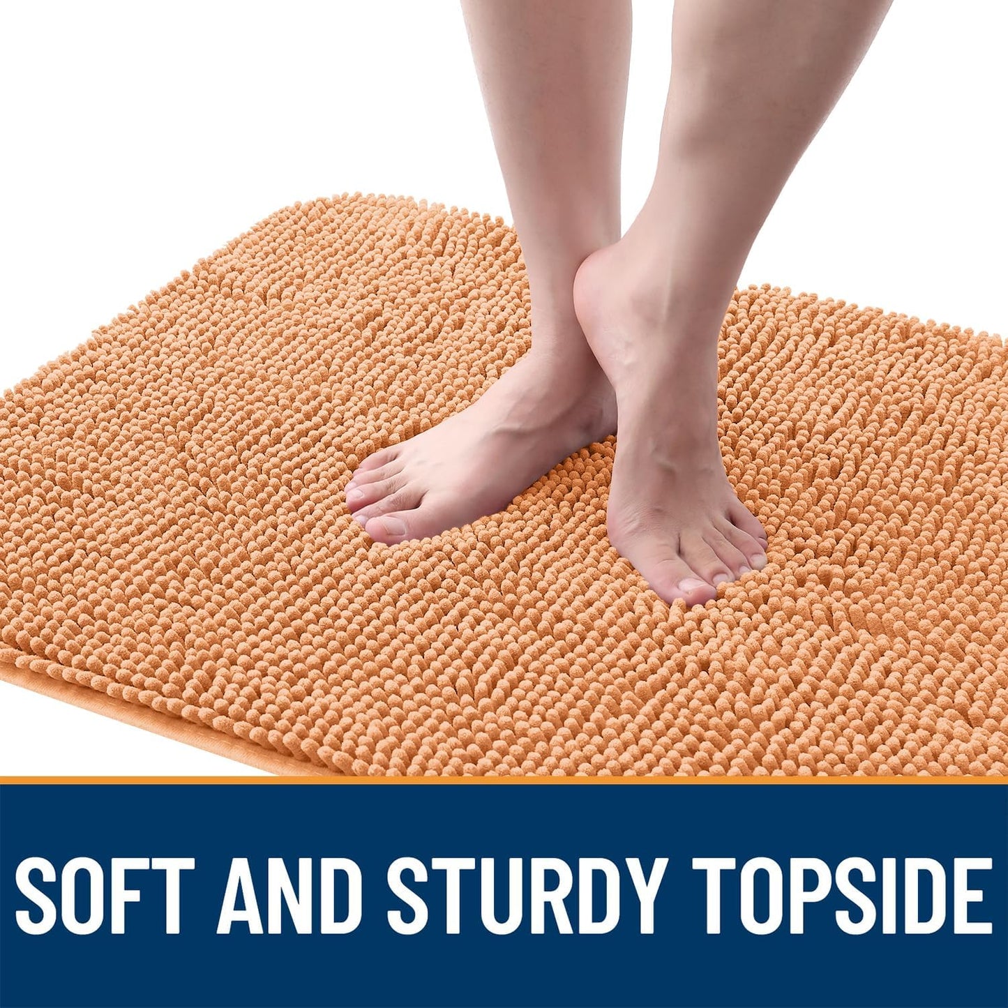 OLANLY Dog Door Mat - Absorbent Non-Slip Washable Doormat for Muddy Paws | 32x20 Inches, Quick Dry Chenille, Orange