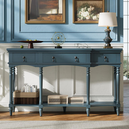 Christopher Knight Home Cally Wood Console Table with Drawers & Bottom Shelf, Narrow Entryway Table with Turned Roman Legs, Traditional Rectangular Wall Table for Living Room Study Hallway, Blue