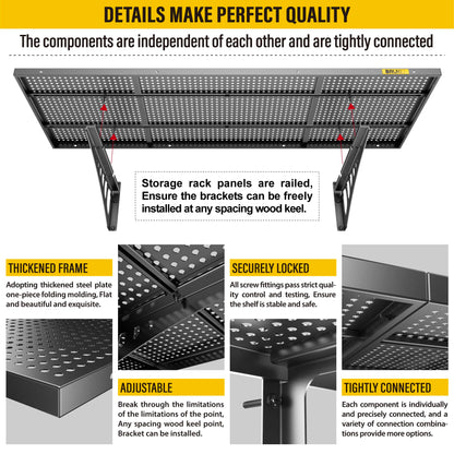 Brukid 4Pack 1.64x4ft Adjustable Metal Garage Wall Shelving Heavy Duty Garage Storage Shelf Wall Mounted Black