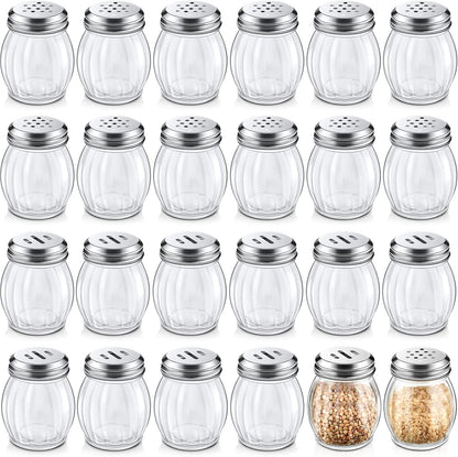 24 Hotop Pieces Glass Spices Shaker with Perforated Top Cheese Shaker with Slotted Stainless Steel Top Retro Swirl