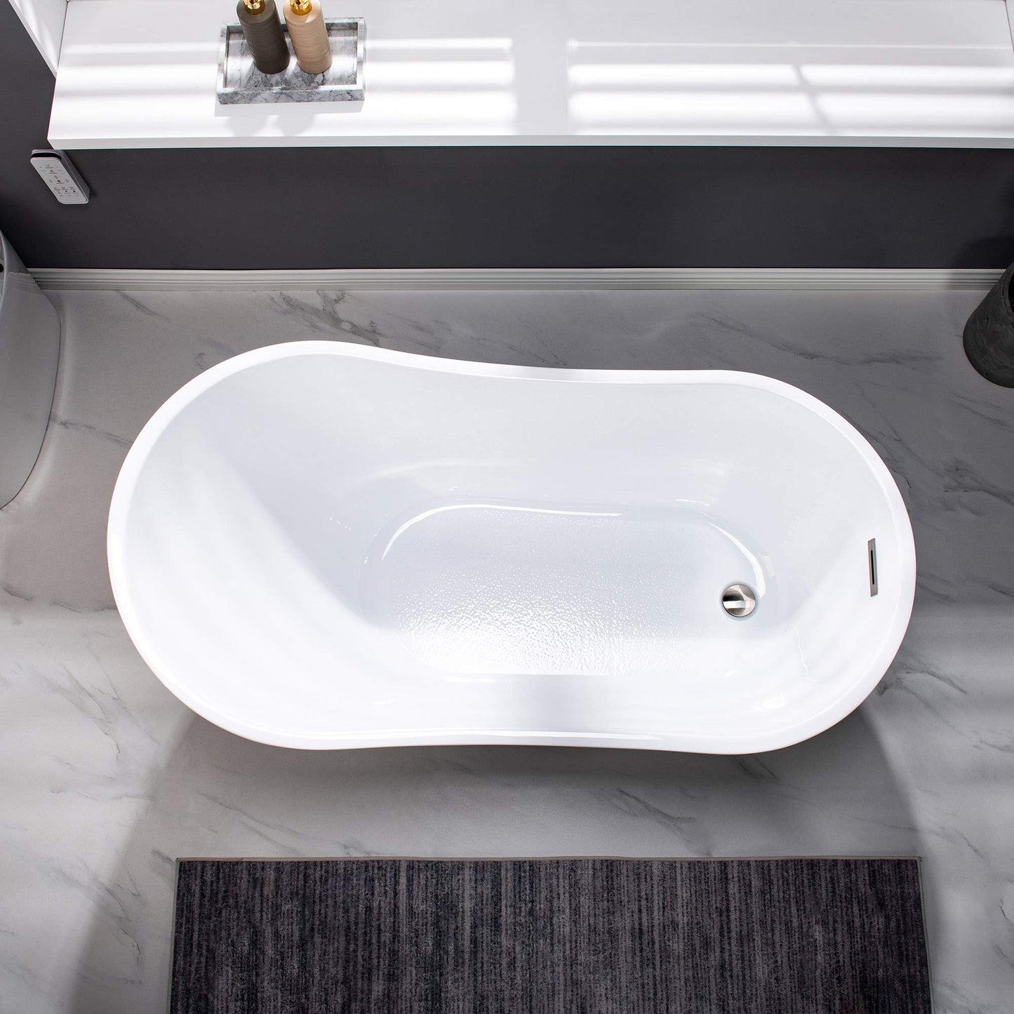 WOODBRIDGE 54"Acrylic Freestanding Bathtub Contemporary Soaking Tub,White Acrylic,Brushed Nickel Drain/Overflow,B0006-B/N-Drain&O