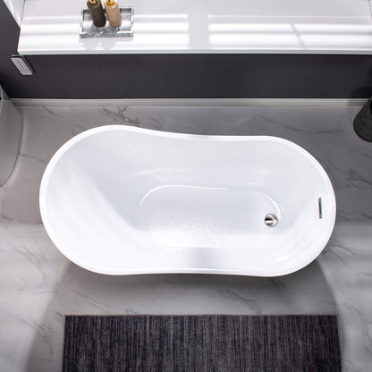 WOODBRIDGE 54"Acrylic Freestanding Bathtub Contemporary Soaking Tub,White Acrylic,Brushed Nickel Drain/Overflow,B0006-B/N-Drain&O
