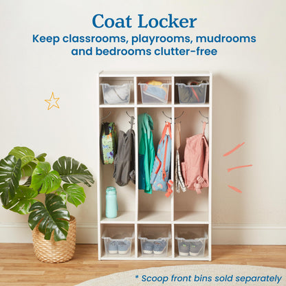 ECR4Kids Streamline 3-Section Coat Locker with Cubby Storage, Classroom Furniture, White Wash