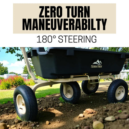 TerraTrek Heavy-Duty Garden Cart on Wheels – 7 Cu. Ft. Patented Dual Side Poly Dump Cart, 1200 lb. Capacity, All-Terrain Utility Wagon with No-Flat Wheels for Yard, Garden, Farm & Work