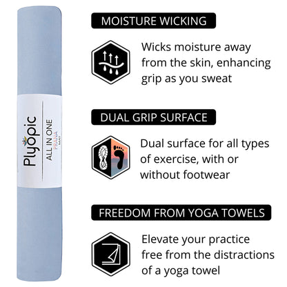 Plyopic. All In One Yoga Mat | Luxury Sweat-Grip Mat/Towel Combo | Ideal for Yoga, Hot Yoga, Bikram, Pilates, Workout & Exercise | Eco-Friendly Natural Rubber